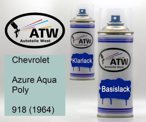 Chevrolet, Azure Aqua Poly, 918 (1964): 400ml Sprühdose + 400ml Klarlack - Set, von ATW Autoteile West.